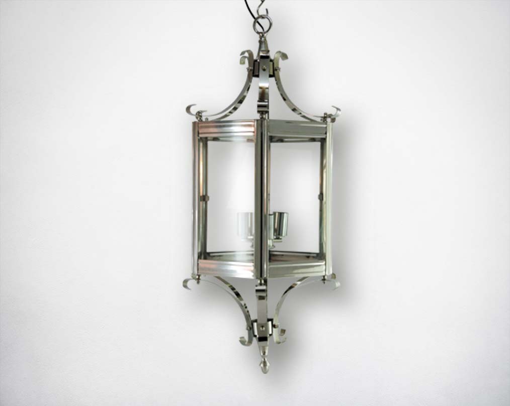 Nickel lantern pendant ceiling light with clear glass