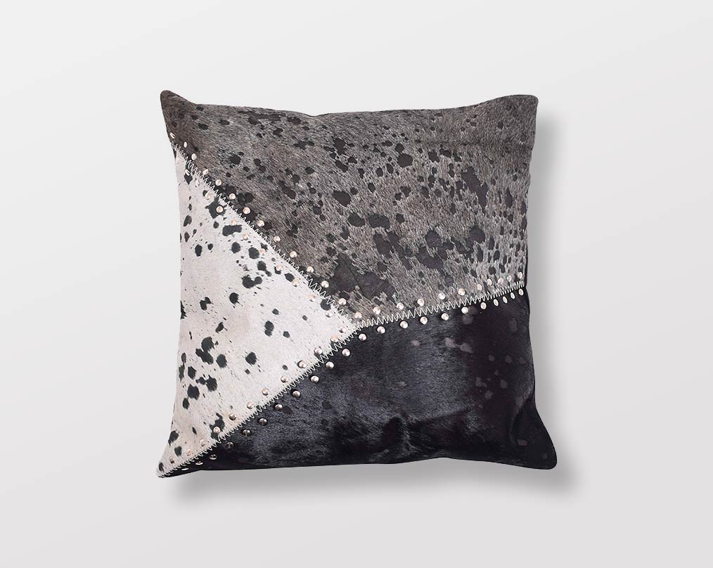 Grey black hairon & leather cushion