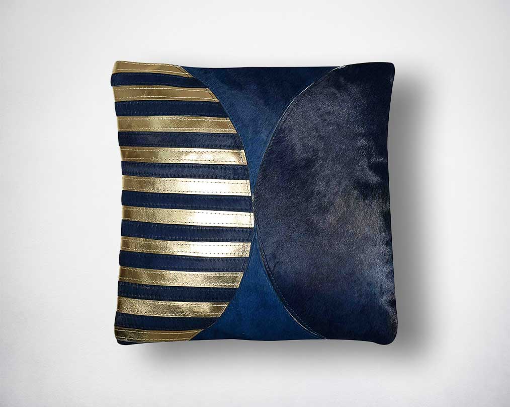 Blue and golden hair on the leather cushion.
