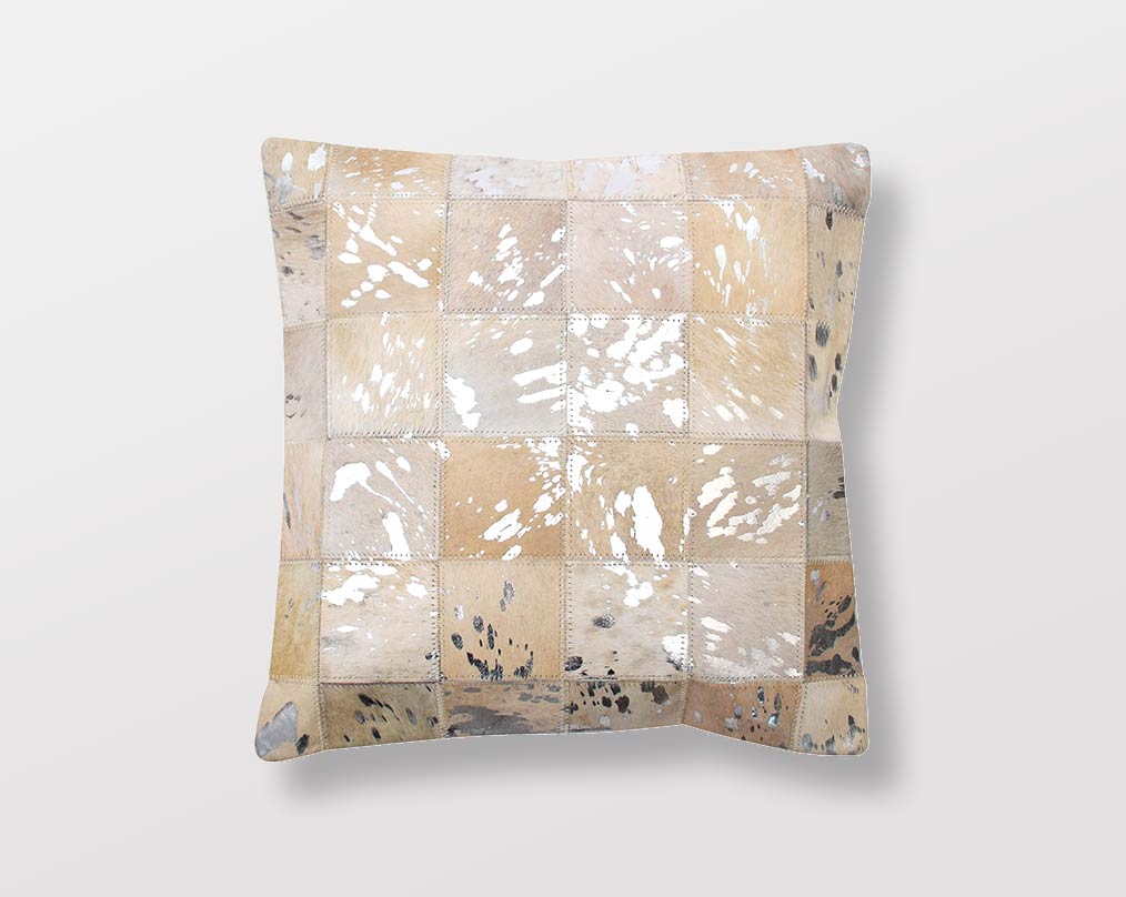 White and silver hairon leather cushion