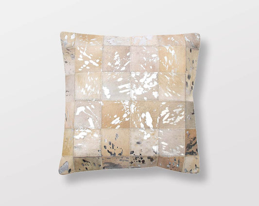 White and silver hairon leather cushion