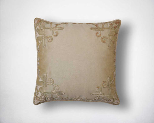 Gold embroidered poly silk cushion.