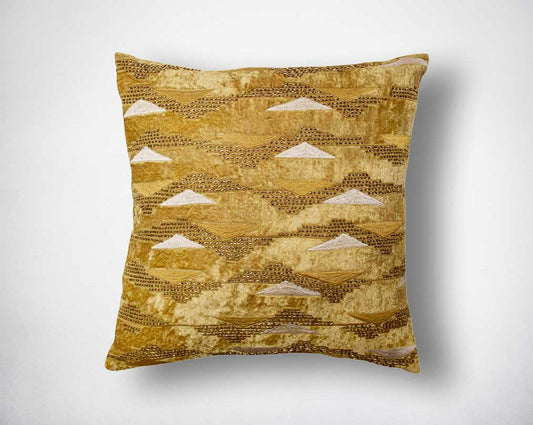 Gold & Beige embroidered poly silk cushion.