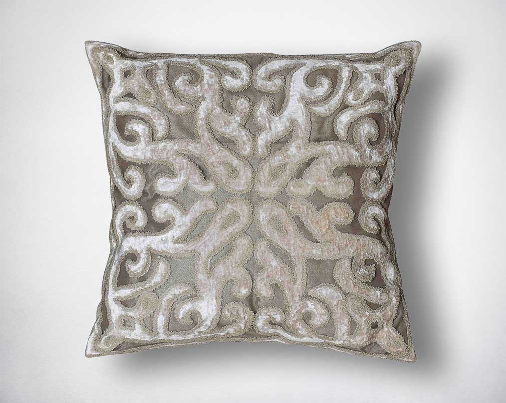 Rayon velvet poly silk embroidered cushion.
