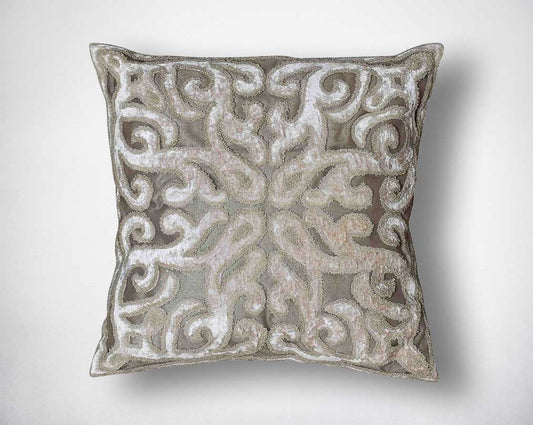 Rayon velvet poly silk embroidered cushion.