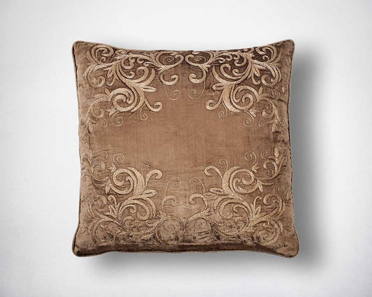 Gold embroidered poly silk cushion.