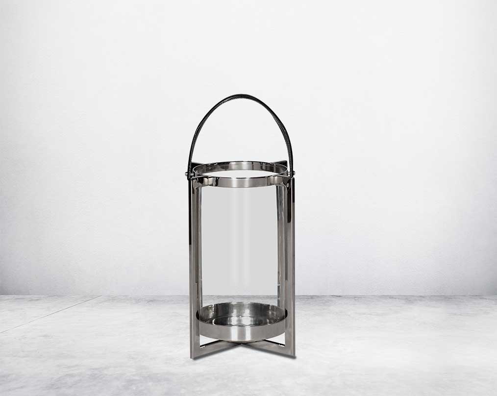 this lantern A master of reimagining classic forms, solid sheet metal frames feature broad panels of clear glass in a circular design small