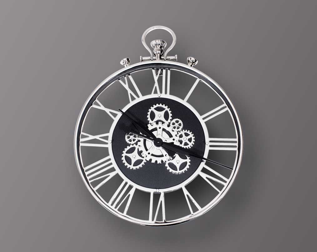 Nickel round wall clock in roman numerals