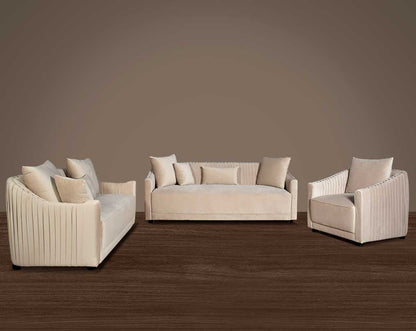 This 3+2+1 sofa is a sensory experience of luxurious relaxation and esoteric design. With a curvilinear silhouette, it features rich fabric upholstery on wooden frame conjuring the right sensations of comfort and inevitable luxury.