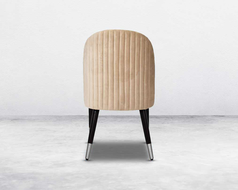 "Minimalistically designed chair with wooden legs for enhanced durability back view 
