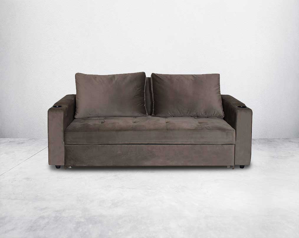 Our stylish sofa cum bed that enhances the aesthetic appeal of your living space. Featuring wide arm rests with two glass holders and deep cushioned seat that offers maximum utility space.