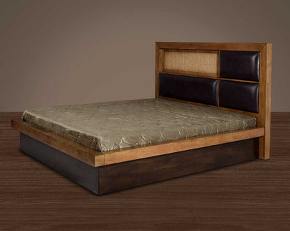 his luxurious king-size bed adds a natural & rustic opulent style to your space It has a high headboard finished in antique oak and upholstered in faux leather for added comfort.