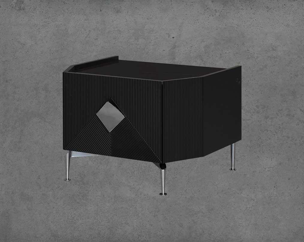 The gorgeous bedside table is in a black glossy finish with a spacious drawer with stainless steel handle & base.