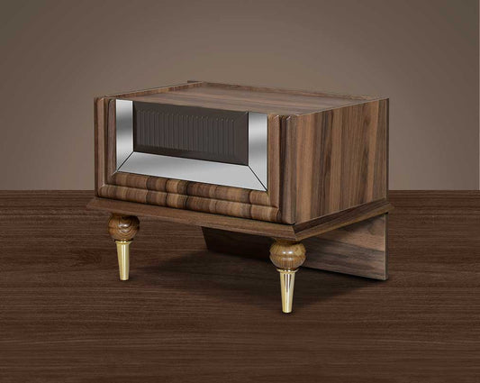 This beautiful art deco stylish side table is fashioned with a light walnut veneer with a mirror frame.