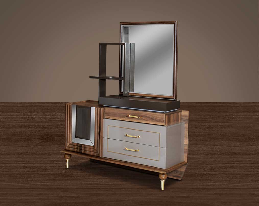 It has a unique extra storage space which slides out, it has 3 drawers & cabinet storage side view