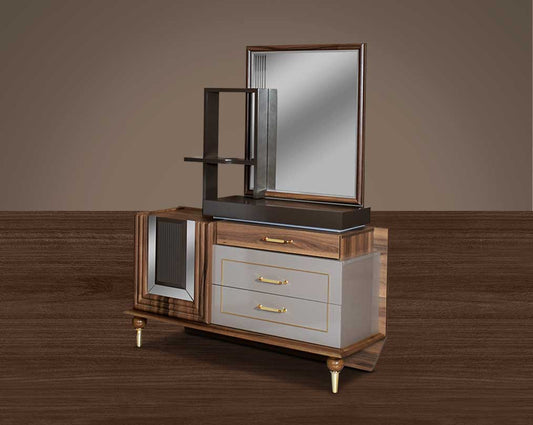 It has a unique extra storage space which slides out, it has 3 drawers & cabinet storage side view