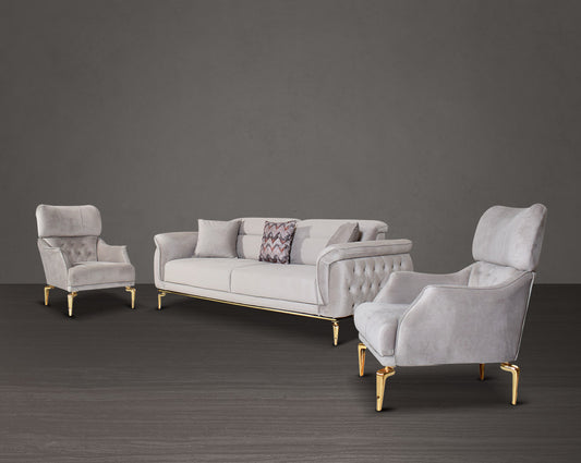 3 +1+1seater sofa upholstered in fabric with tufted back & sides in modern classic design. The backrest is reversible which creates more sitting space