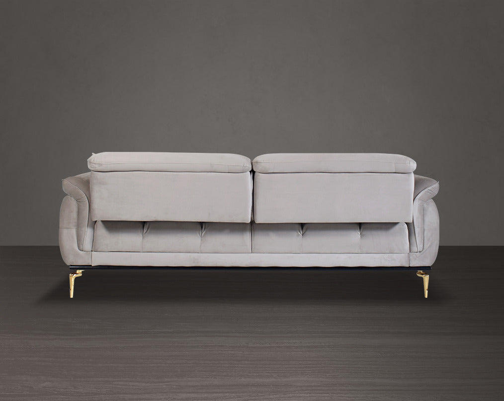 2 seater sofa upholstered in fabric with tufted back & sides in modern classic design. The backrest is reversible which creates more sitting space