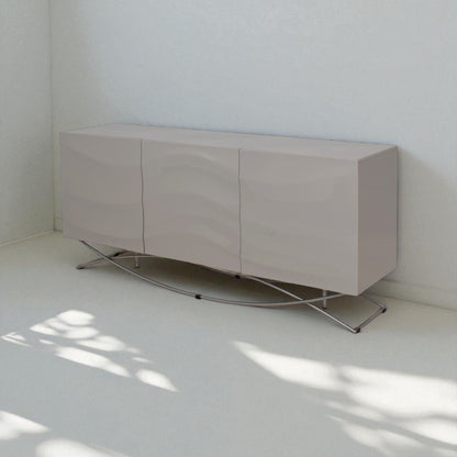 Beige sideboard with metal legs in a minimalistic room