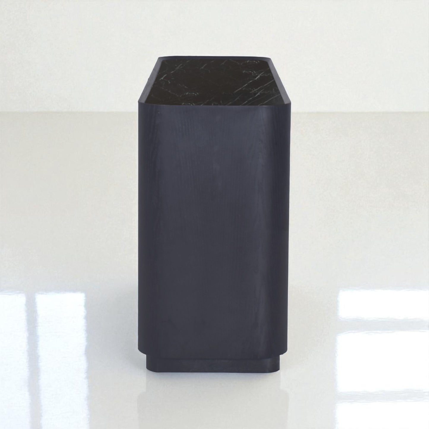 Black rectangular side table on a white background