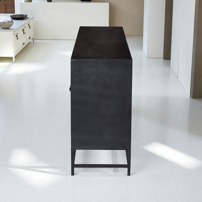 Black rectangular object on a white floor