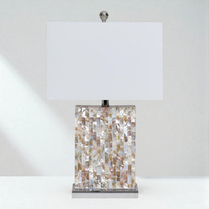 Decorative lamp with a rectangular base featuring母亲贝母片 on a white background