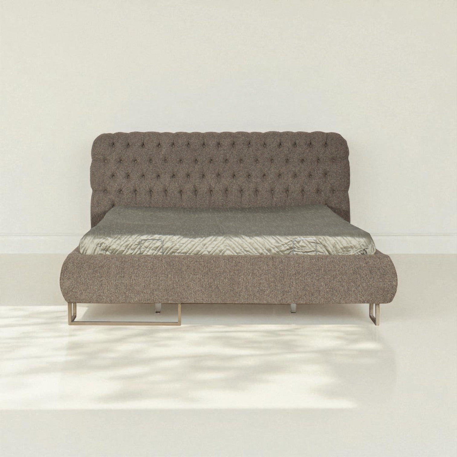 Gray upholstered sofa bed on a white background
