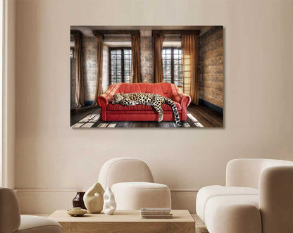 Tempered glass art with gold foil is perfect to compliment & enhance any contemporary setting. with sofa and table 