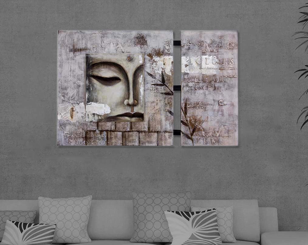 Diptych acrylic painting on canvas with sofa set